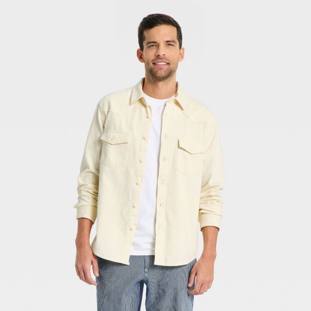 Men's Western Long Sleeve Button-Down Shirt - Goodfellow & Co Cream XXL